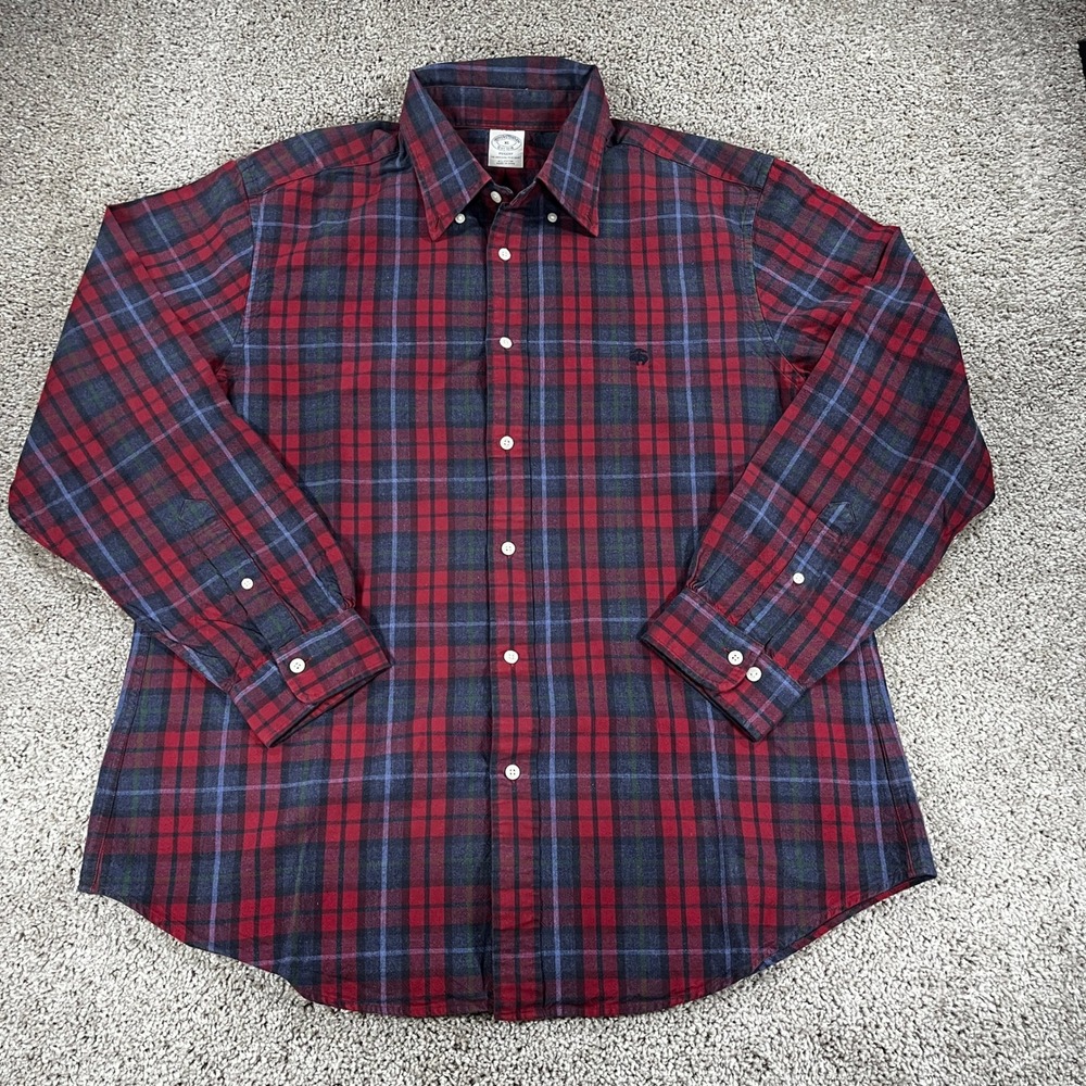 Brooks Brothers Regent Red Navy Plaid Flannel Shirt Men XL Long Sleeve Button Up